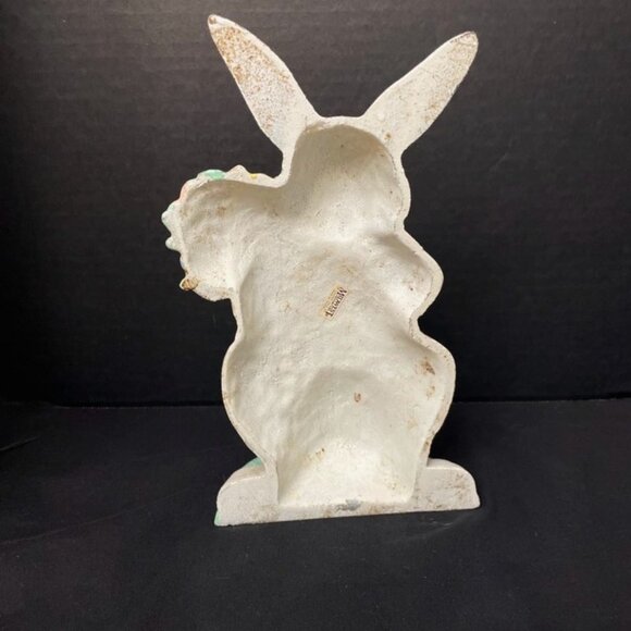 Vintage Midwest Imports Cast Iron Doorstop Bunny Rabbit w/ Flowers Basket Eggs - Picture 4 of 5